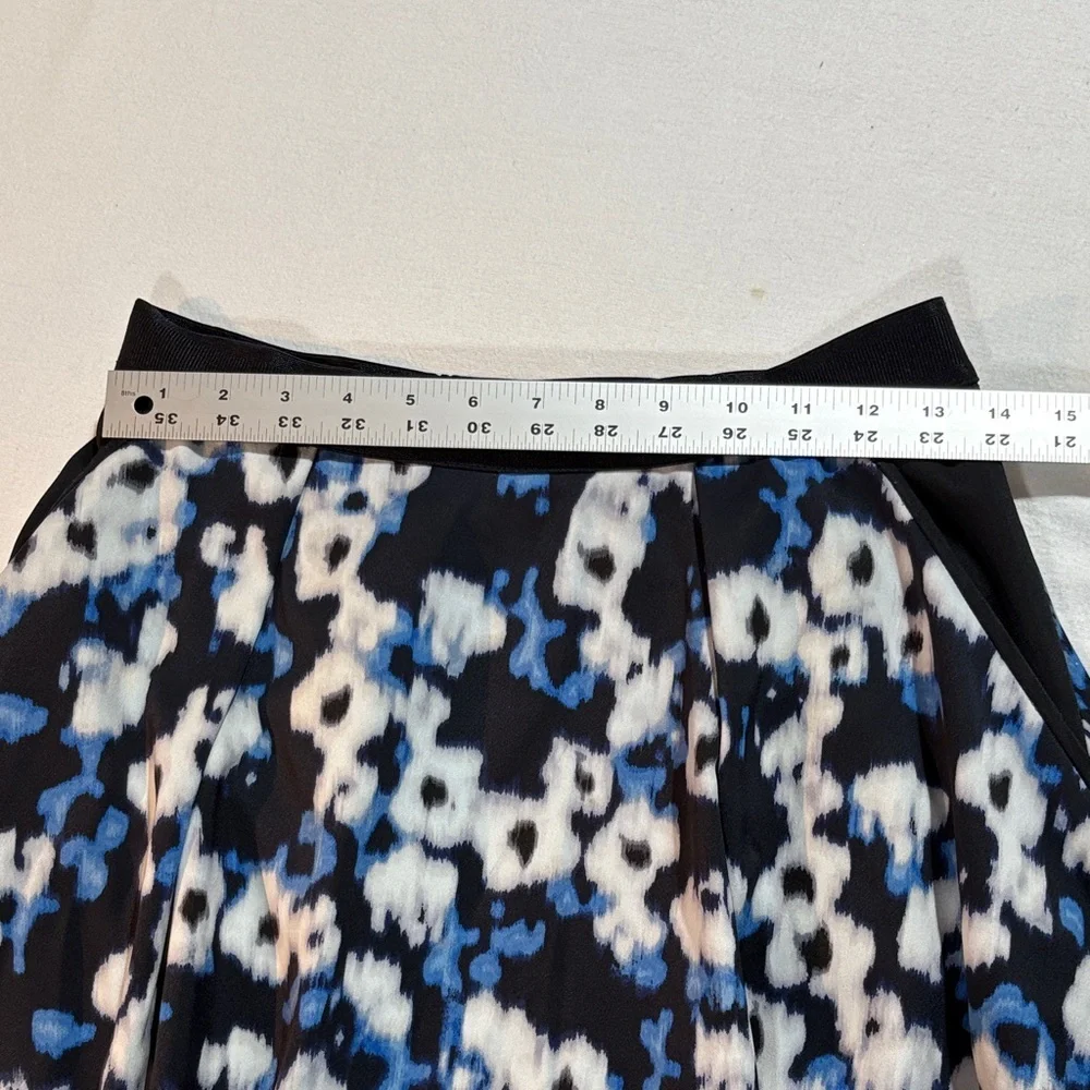 Ellen Tracy Floral Floral Midi Skirt - Pockets - Pleated, Lined, Black Blue